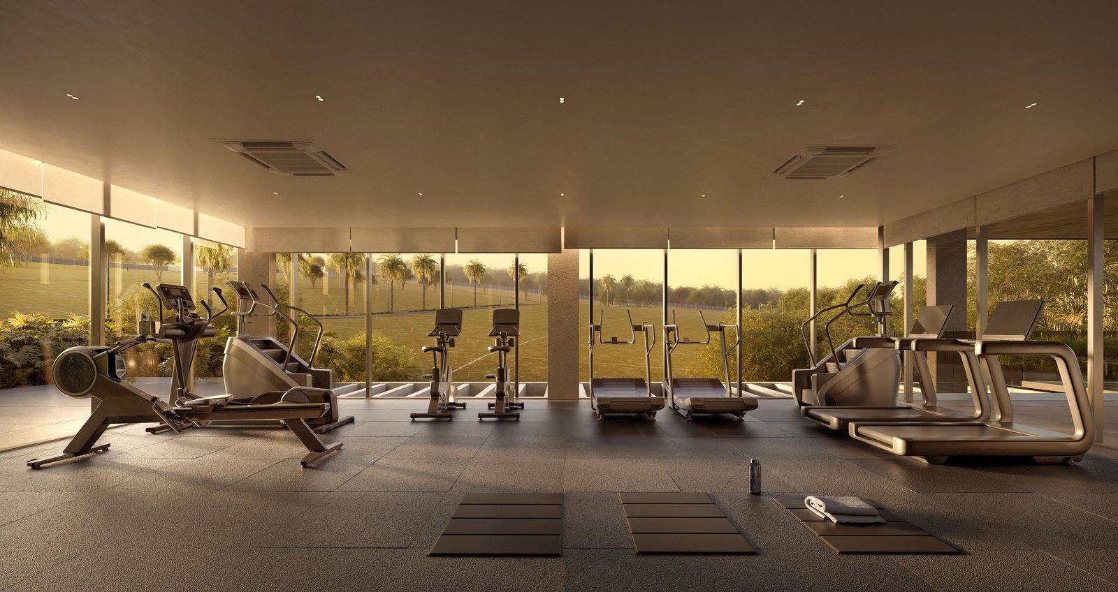 Cardio room do Wellness Club Vivens, com esteiras e bicicletas